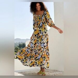 LSPACE Dakota Maxi Dress Boho Yellow Multi Color Floral Print size M